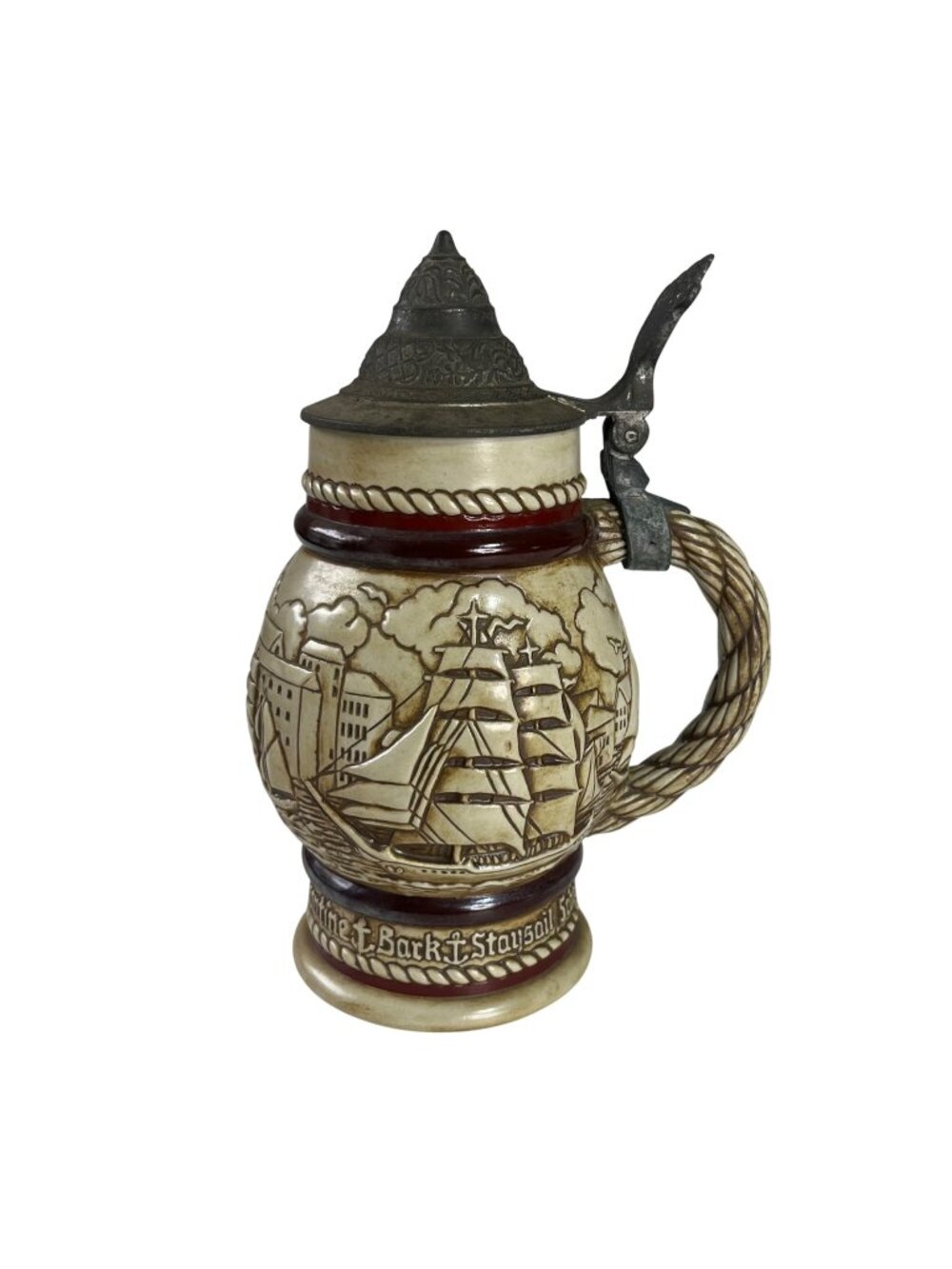 Vintage Avon Ceramic Beer Stein Broken‎ Pewter Lid Nautical Scene 1977